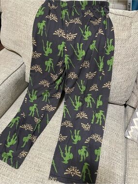 Black pajama Pants with Green Zelda Print